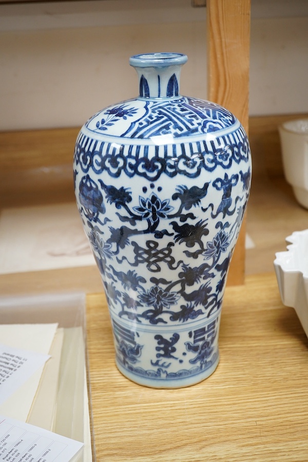 A Chinese blue and white baluster vase, 30cm. Condition - good